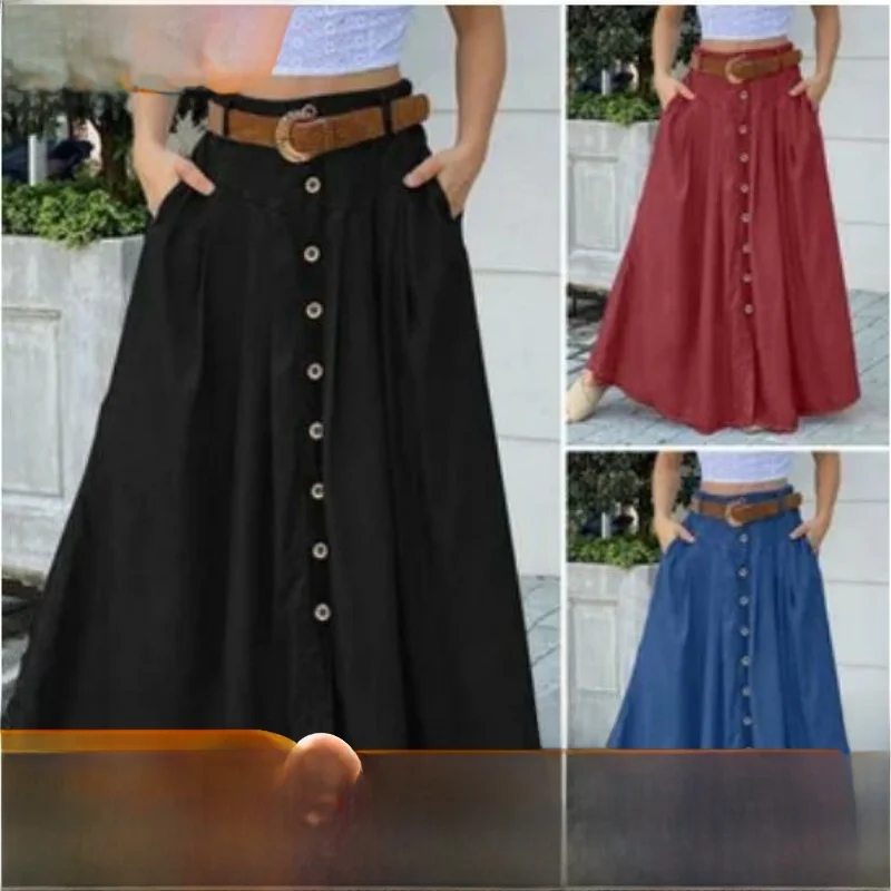 

High Waist Button up Casual plus Size Skirts for Women Long f Body Skirts Autumn 2023 Other Material 00%