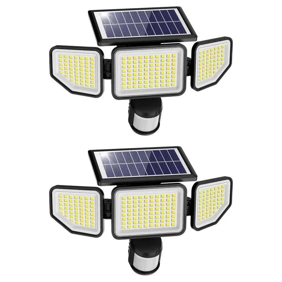 

4500LM Solar Lights Outdoor, 3 Heads Security Lights with Remote Control, IP65 Waterproof Motion Sensor Lights, 3 Modes Flood L