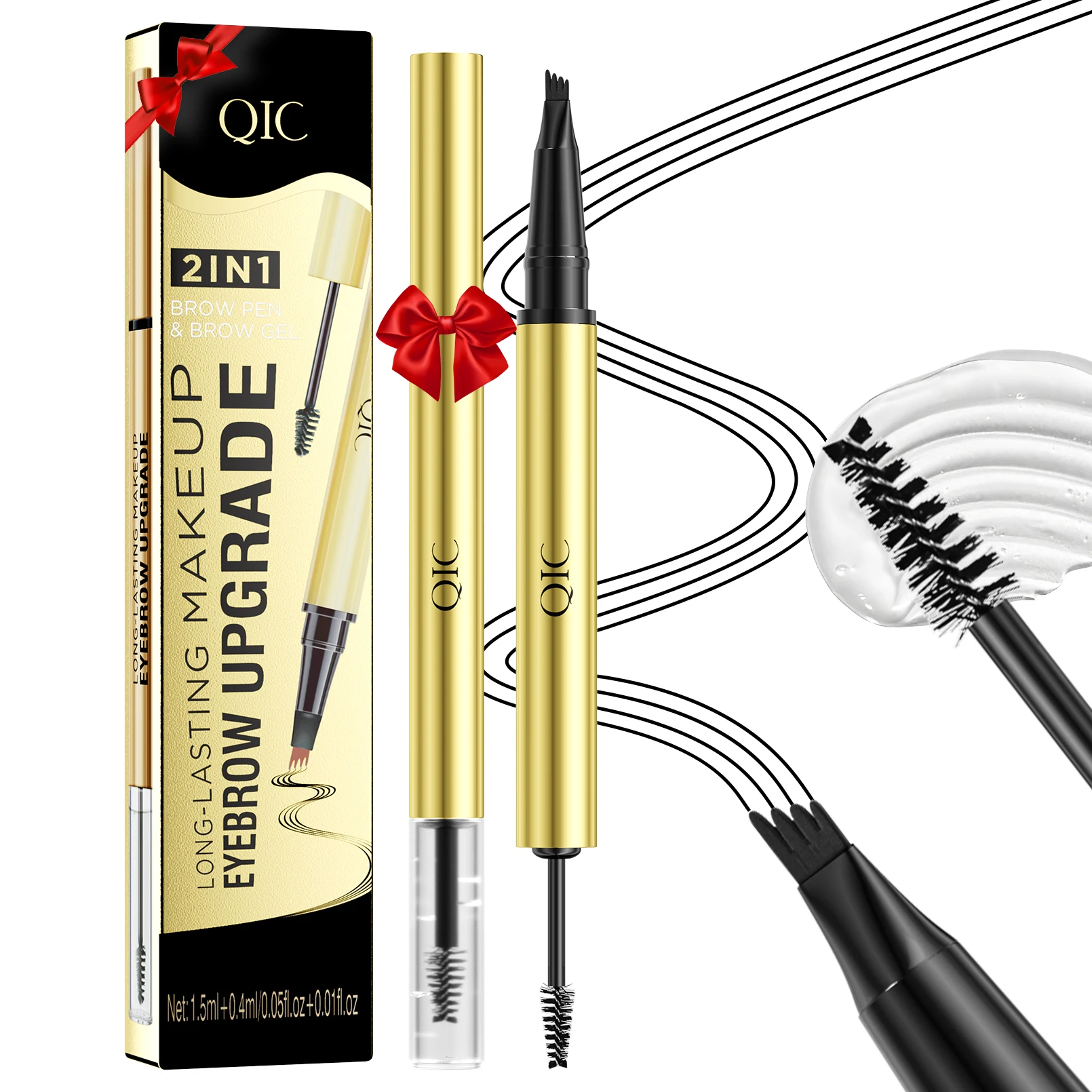 Lápiz de cejas de cuatro garras Lápiz de cejas 2 en 1 y gel de cejas sellado, maquillaje de cejas para una apariencia real, cejas más llenas