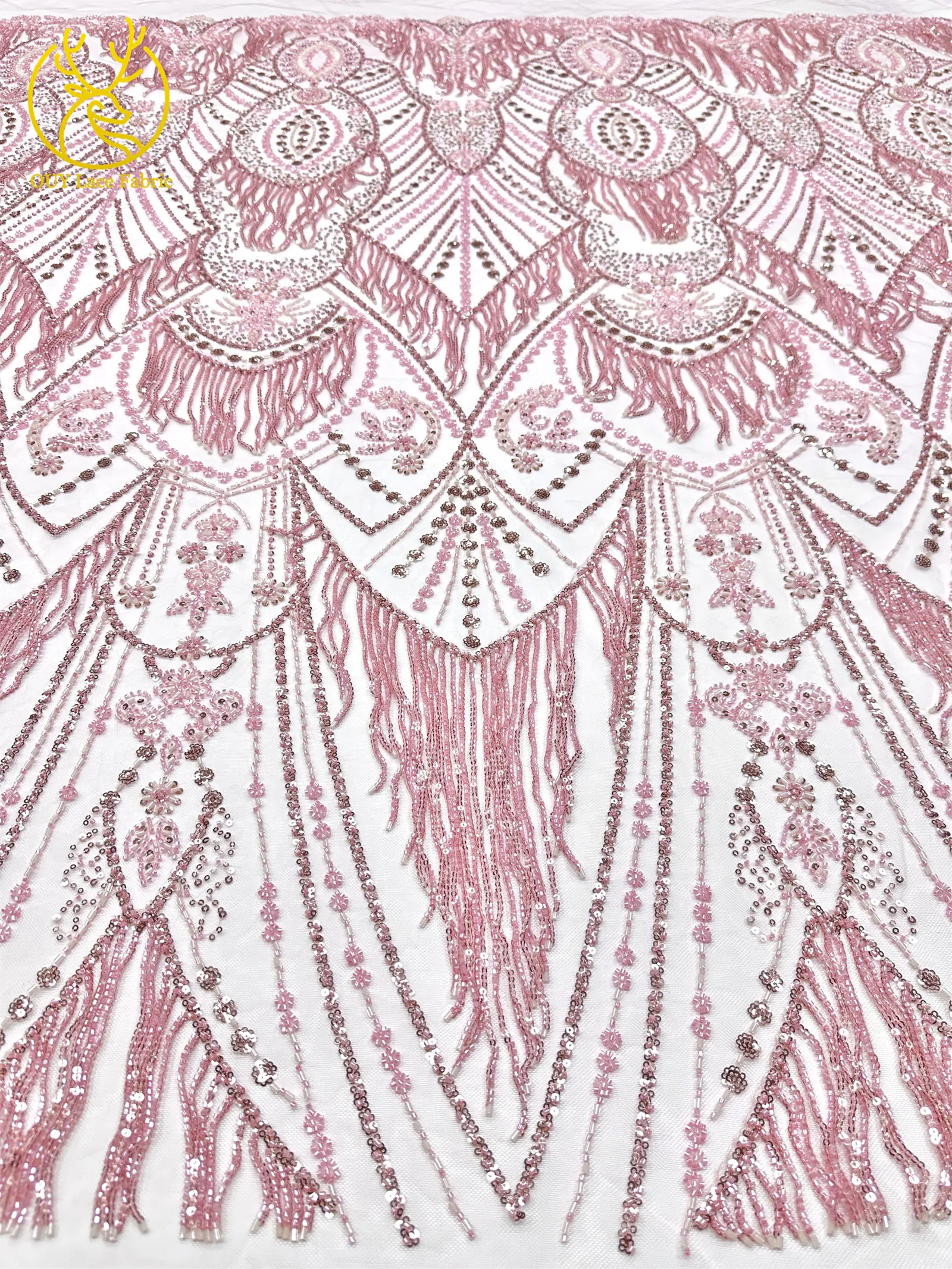 Roter 3D afrikanischer nigerianischer Perlen-Spitzenstoff, französischer Pailletten-Tüll, bestickter Spitzenstoff für Damen, Hochzeitsdekoration, Kleid, Nähen – Detail 9