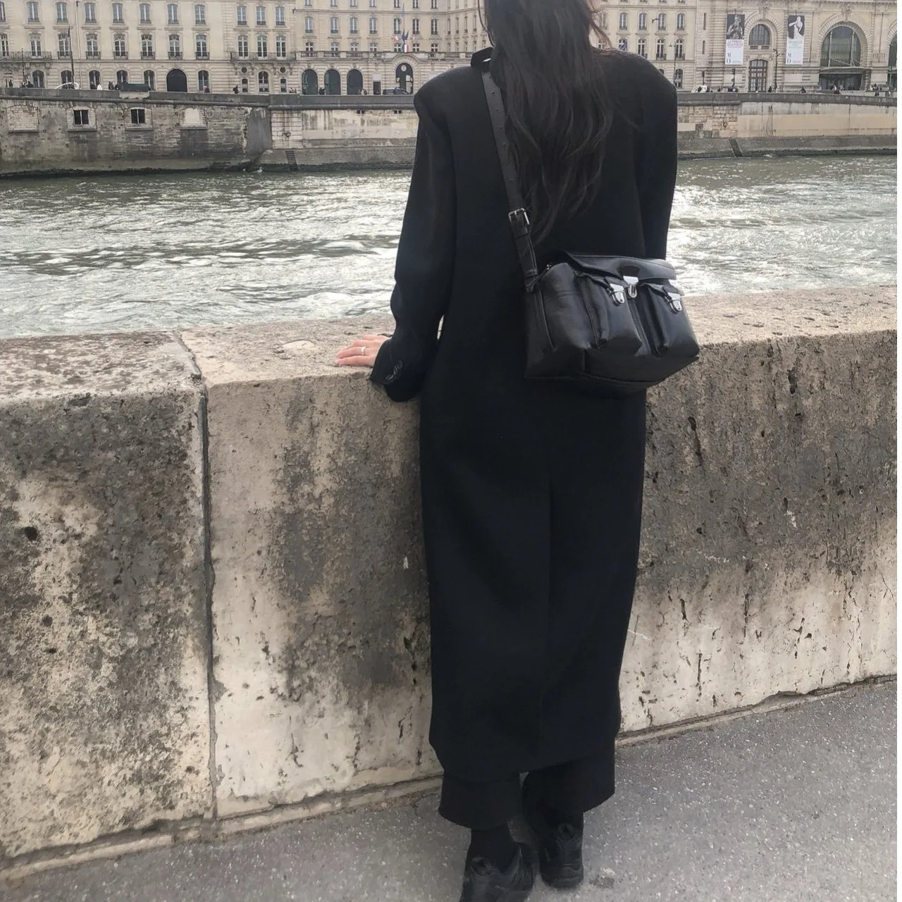 

Ele Long Woolen Coat for Women Single Button Retro Lazy Sle Autumn Winter Chic Commute Loose Fit Chinese Brand