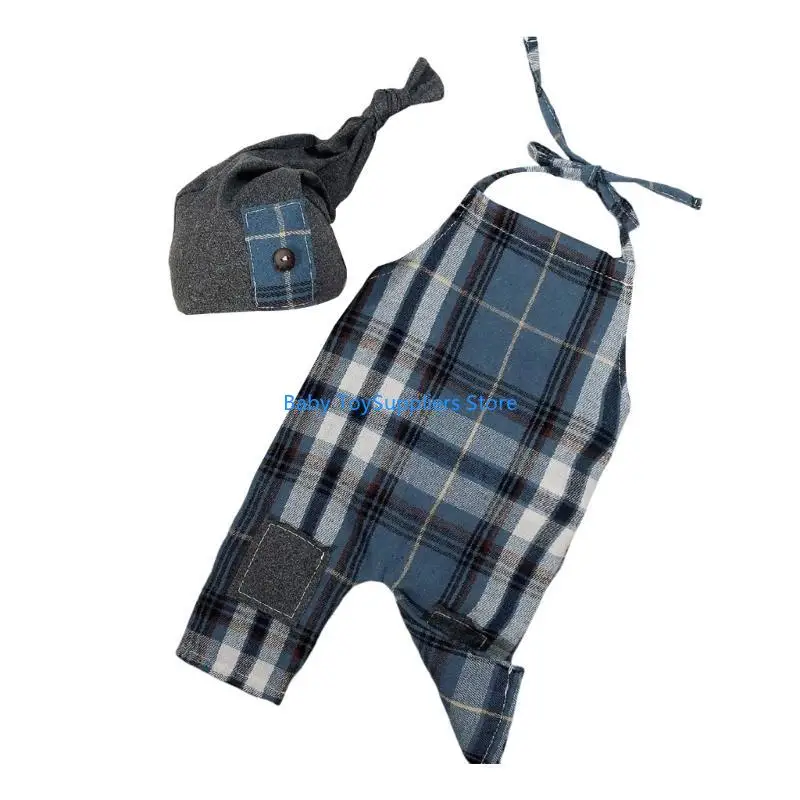 

R1WF Новорожденный мальчик -фотография набор набор для детских клетчатых подтяжек брюки с длинной хвостовой шляпой для набор