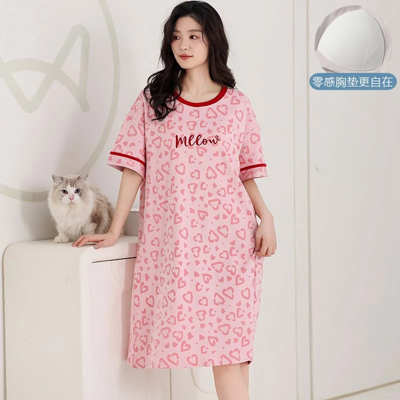 

Летние хлопковые ночные сорочки 2026 года с коротким рукавом для женщин, корейский свободный крой, домашняя одежда для сна