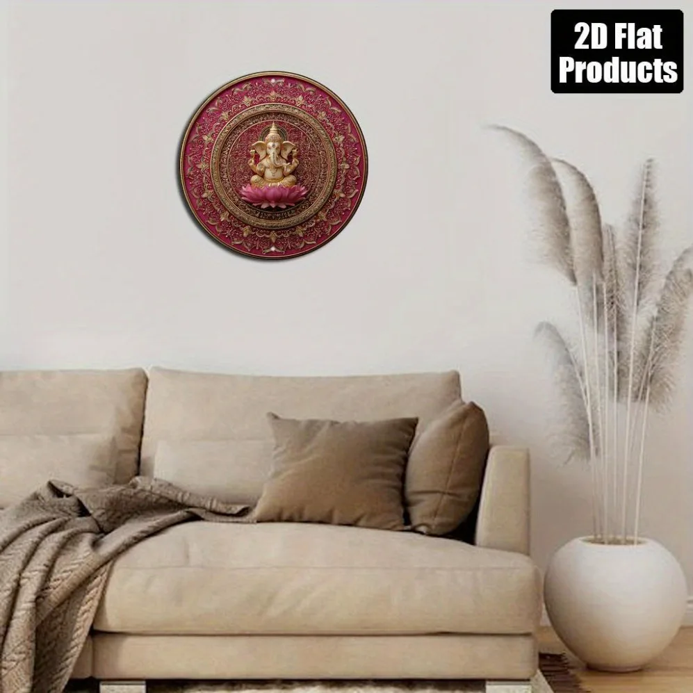 Elegant Ganesha and Lotus Wall Decor - Stunning Gold and Pink Design, Vintage Home Decoration for Living Room, Office,