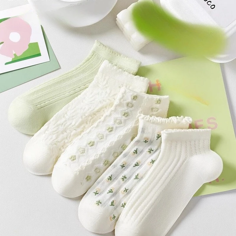 Calcetines cortos antibacterianos finos que absorben el sudor, malla de boca poco profunda, transpirables, bonitos, simples, cómodos, informales, verano 1/5