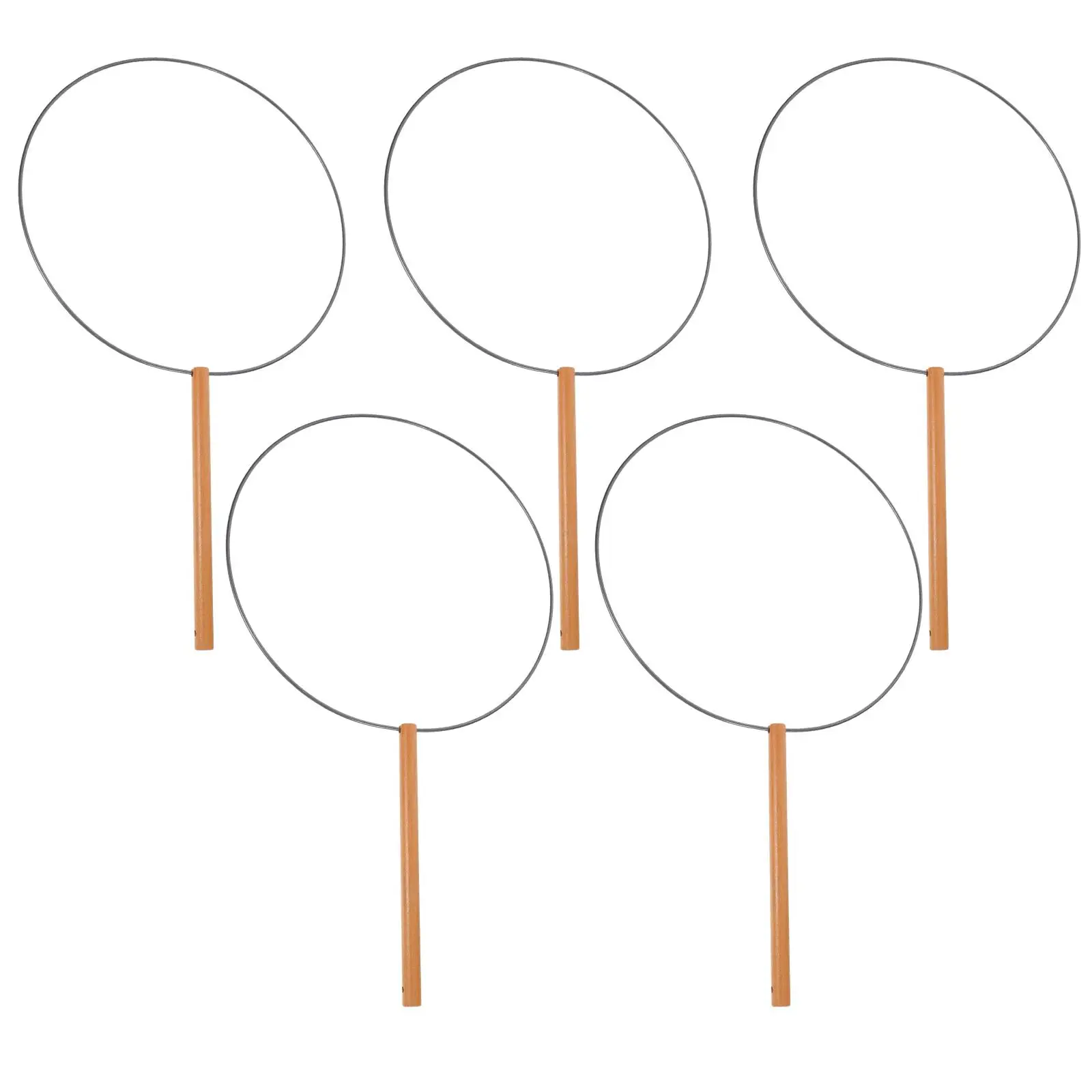 5 Pcs Round Fan Chinese Japanese Hand Handle Craft Sticks Fold Frame Folding Style Handheld Foldable