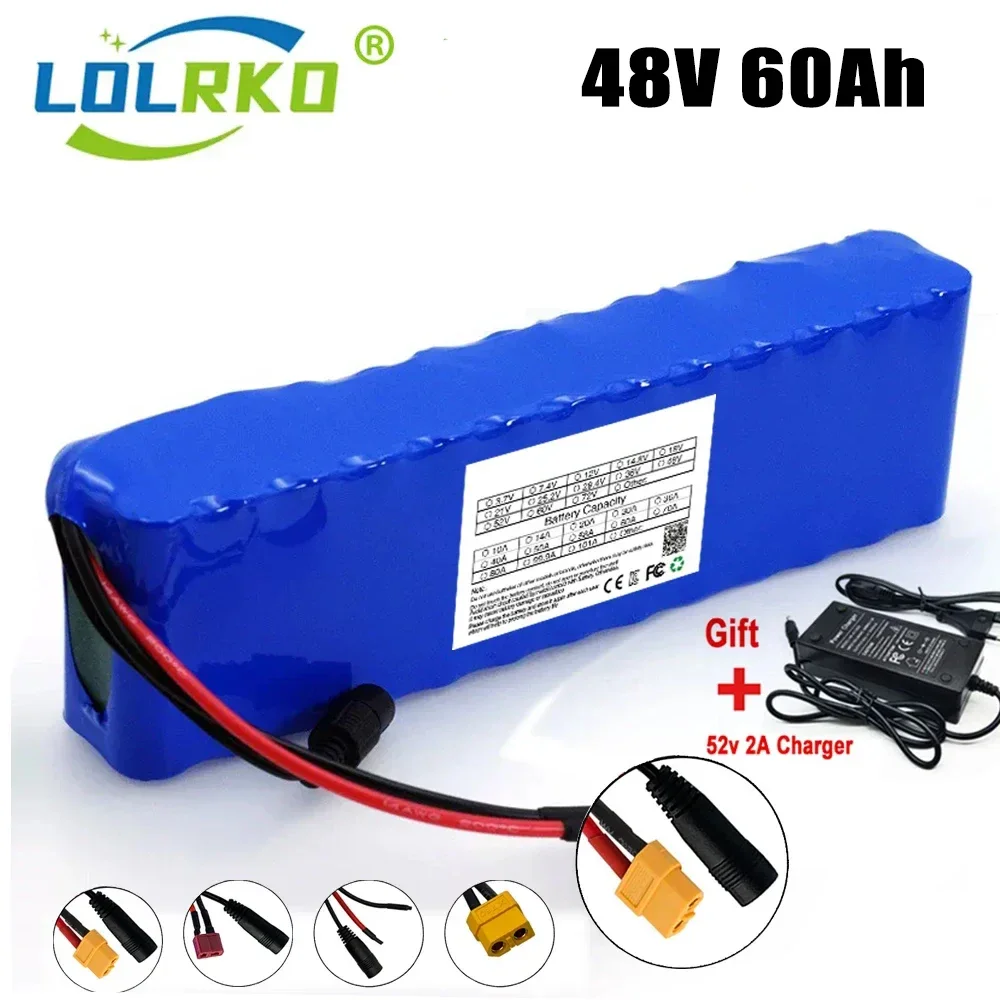 2024 electric scooter Battery 48V 60Ah 1000w 13S2P XT60 Lithium ion Battery Pack 60000mah ForElectric bicycle with BMS+charger