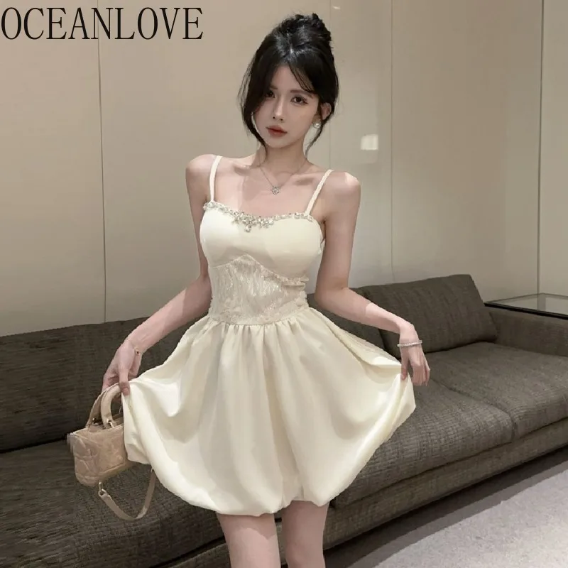 

OCEANLOVE Bud Dresses Women Dinner Party Solid Spring Summer A-line Mini Dress Korean Fashion Vintage Sexy Vestidos Mujer