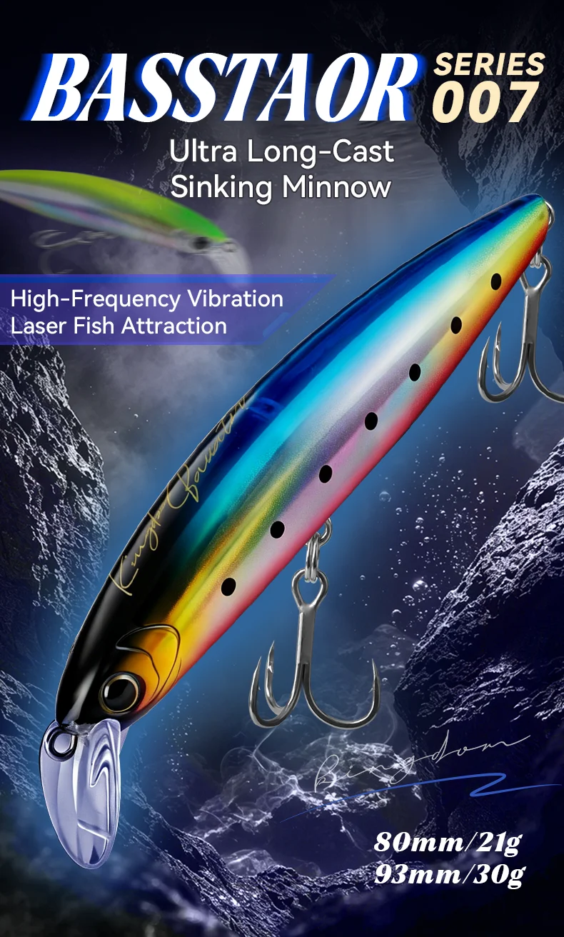 KINGDOM Basstaor Sinking Minnow Hardbait Wobbler 80mm 21g 93mm 30g Weitwurfköder für Barsch, Hecht, Lachs, Forelle, Swimbait – Detail 1