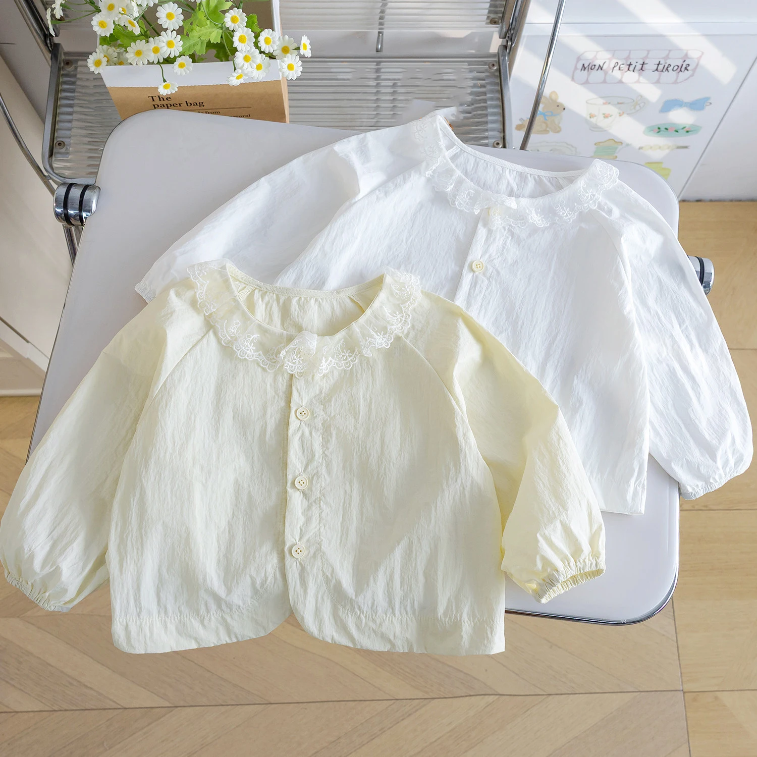 Baby Girls' Sunscreen Shirt Clothes Summer Thin Children's Lace O-neck Breathable Coat Baby Long Sleeve Air Conditioning Shirts