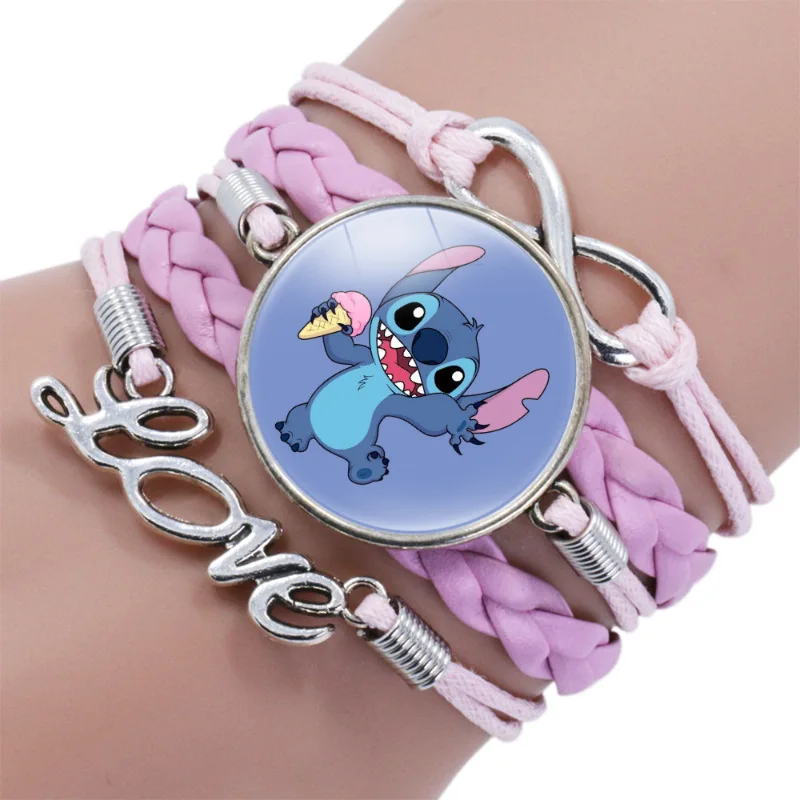 Gelang Charm Disney Stitch, gelang pasangan, Lilo & Stitch Anime lucu untuk perhiasan anak tali kepang dapat diatur