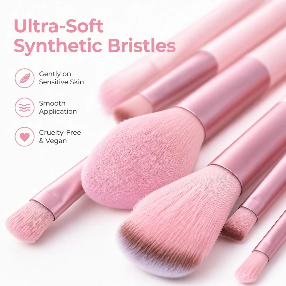 Pink Themed Makeup Kit 26 Brushes 4 Triangular Puffs 1 Circular Sponge 8 Blenders and Convenient Pouch