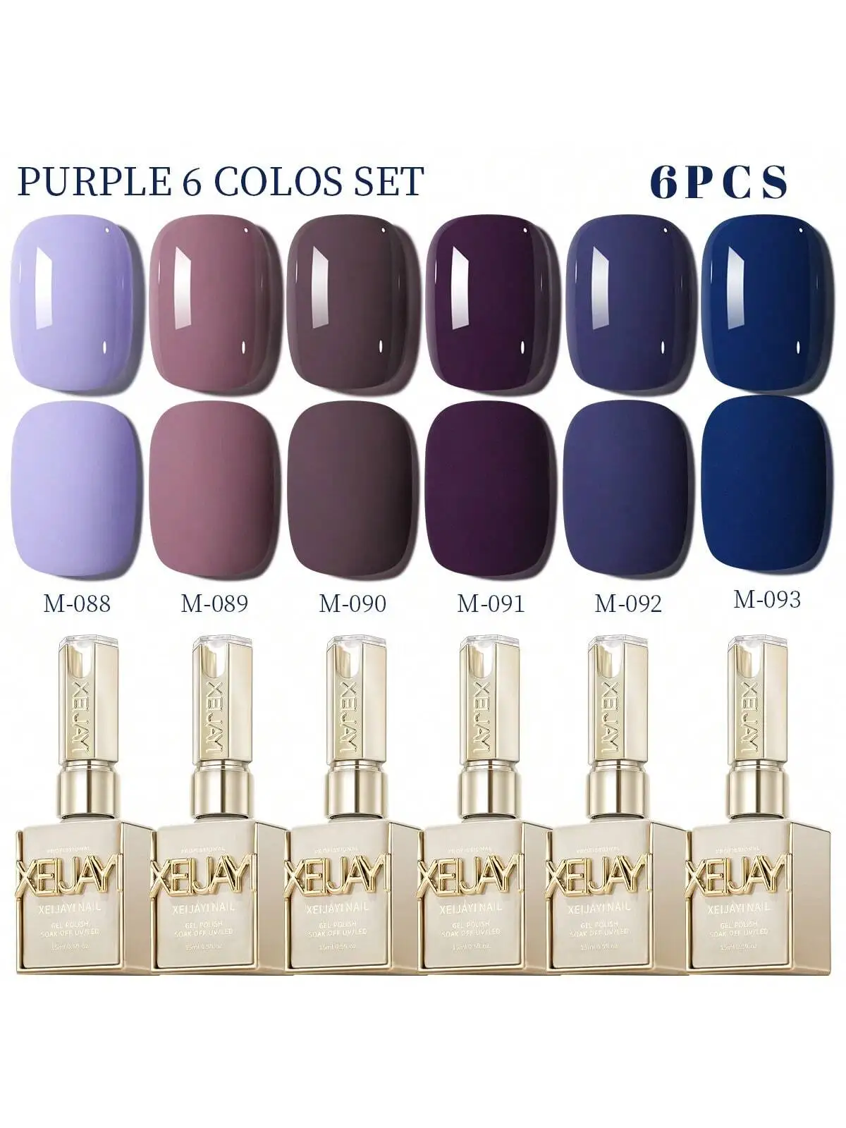 

XEIJAYI 6Pcs Purple Gel Nail Polish Set, 15ml French Nail Gel Polish, Soak Off UV Light Cure Gel Polish For Nail Decoration