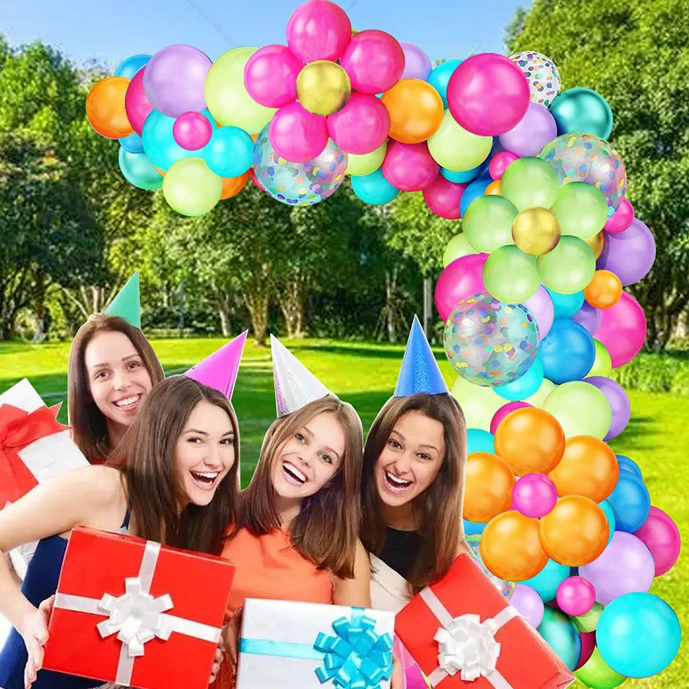 Zestaw girland z tęczowymi balonami, lateksowy balon z balonem z konfetti, wielokolorowy balon z balonem z konfetti na karnawał, cyrk, wesele,