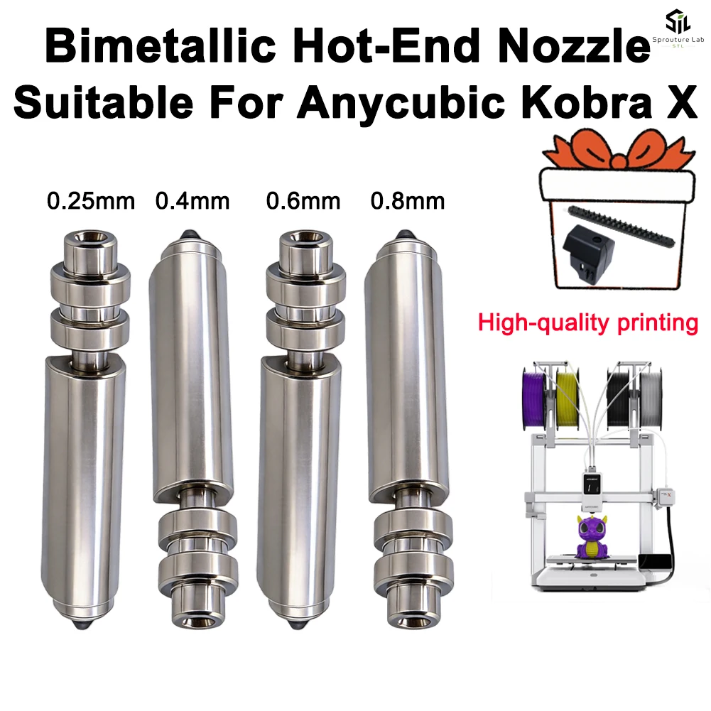 Für Anycubic Kobra X Düse KX Bimetall-Düsen 0,25/0,6/0,8/0,4mm Einteilige Hotend-Düse Hitzebeständig 300°C ℃   Für KobraX 3D-Drucker