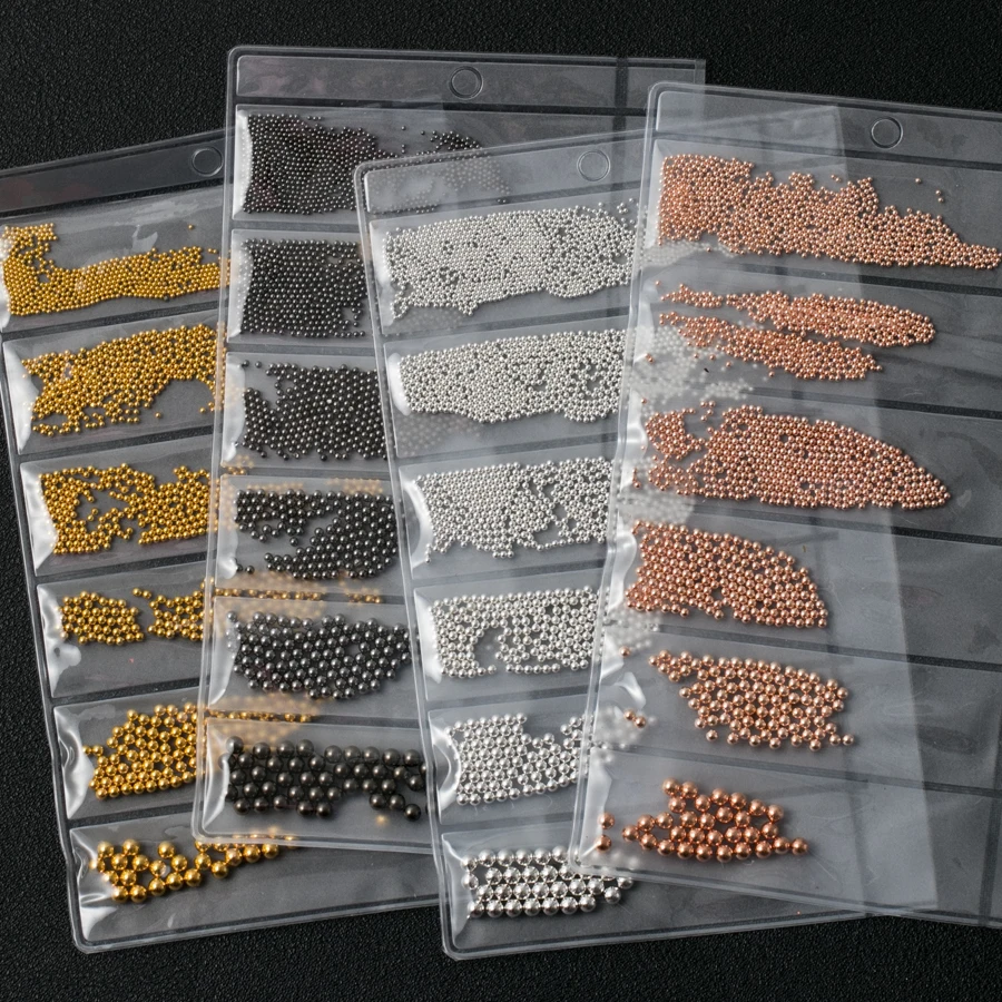 6 Shape/Pack Mix Shapes Gold Silver Black Various Metal Caviars Bars Frame 3D Studs Nail Art Alloy Decorations Manicure Gems
