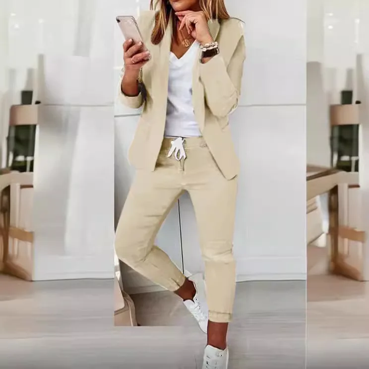 Office Lady Blazer And Lace-Up Pants Two Piece Set 2026 New Casual Fashion Solid Color Women's Set Conjuntos De Mujer Streetwear