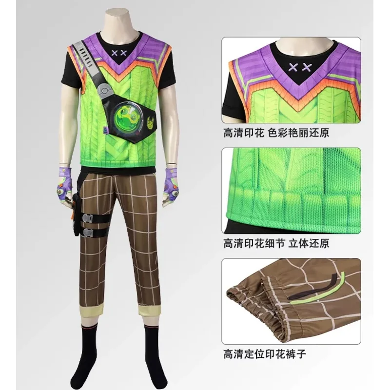 الدب دن لعبة VALORANT أبو بريص تأثيري حلي تي شيرت أخضر السراويل حقيبة وتتسابق مجموعة كاملة هالوين كرنفال حفلة Disgu جديد 2025