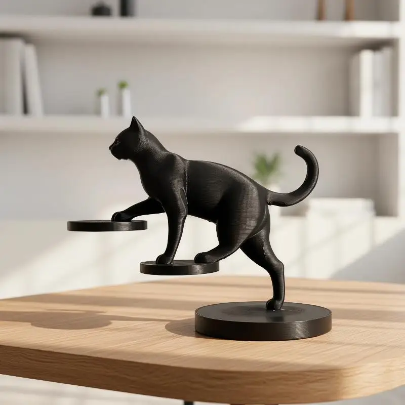 3D Printed Cat Sculpture Modern Leaping Design Home Decor Desk Ornament for Living Room Shelf Display
