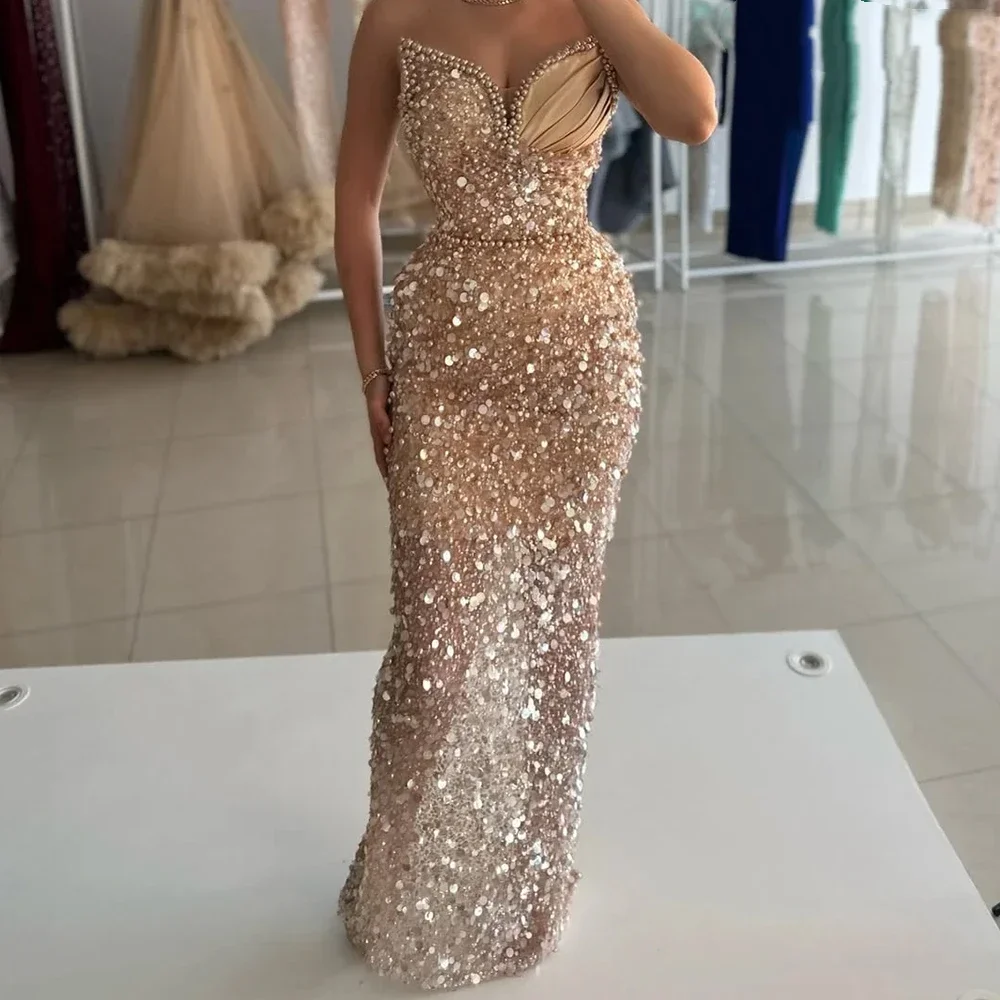 

Luxurious Sparkling Mermaid Beaded Glitter Tight Long Party Evening Dress Sexy V-Neck Off the Shoulder Ball Dress Customized