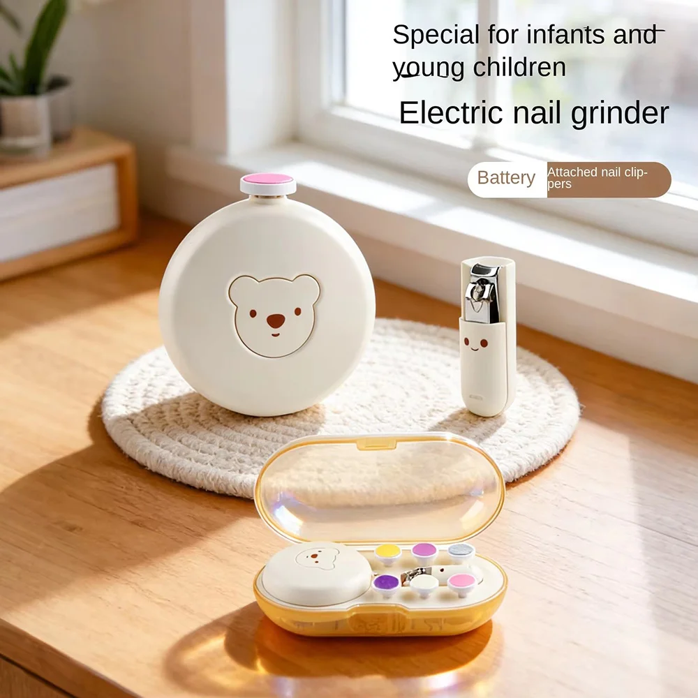 Children's Electric Nail Grinder & Clippers for Baby Mute Trimmer with Bear Pattern Nail Polisher Tool Baby Care Manicure Set