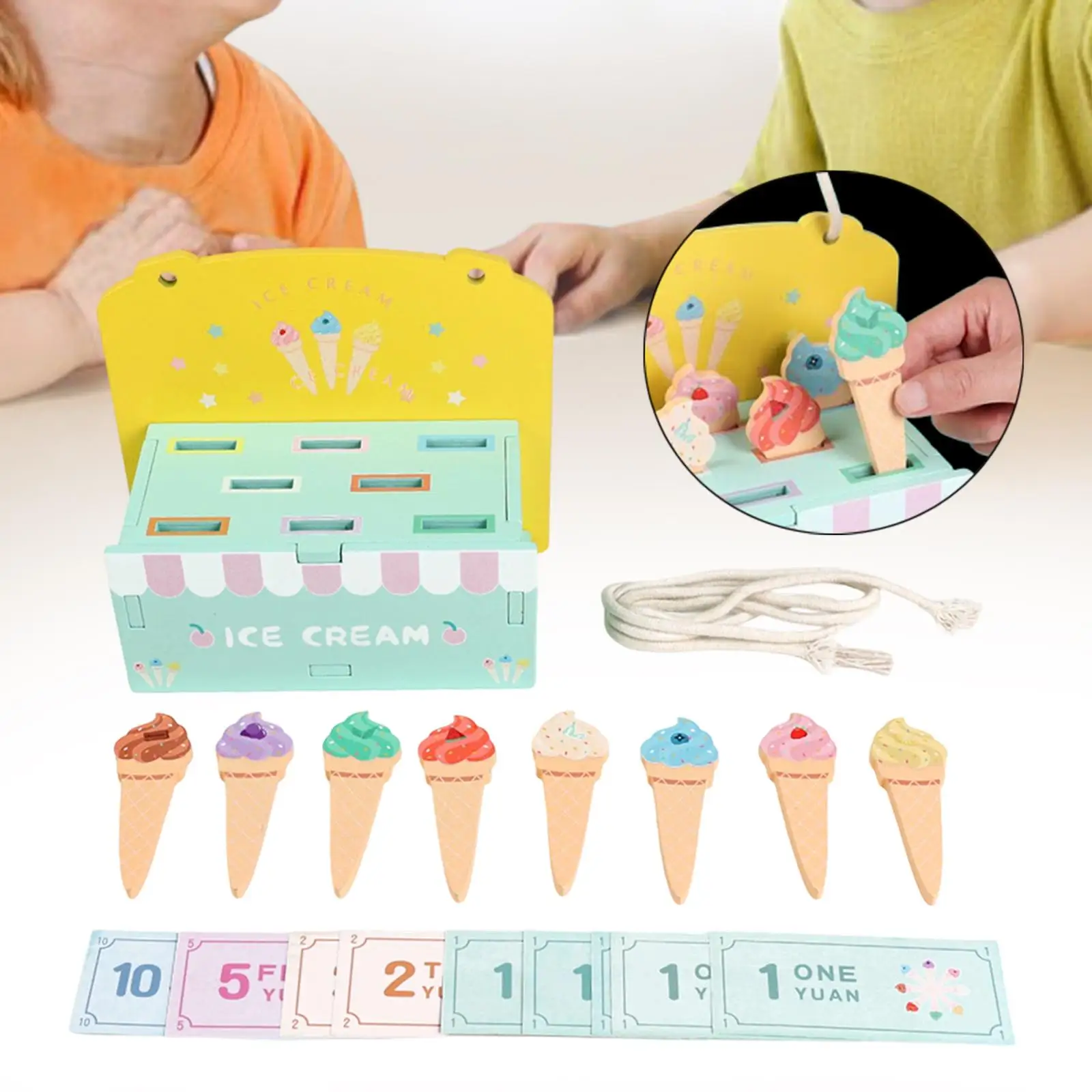Wooden Ice Cream Stand for Kids Pretend Play for Children Age 3+ Girls Boys