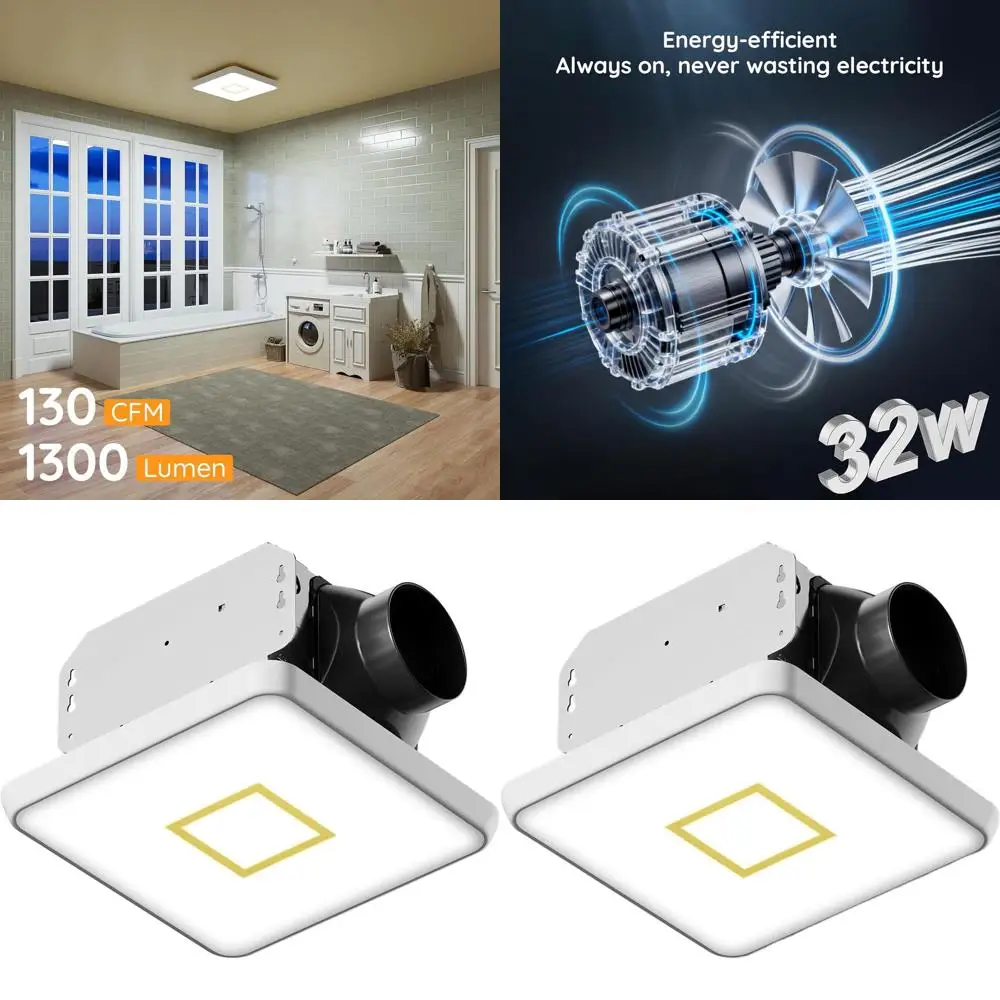 

Вентилятор с 1,5 сторон, 130 куб. футов в минуту, с подсветкой, 1300 лм, регулируемая цветовая температура, ночник, световая память, сертифицирован ETL