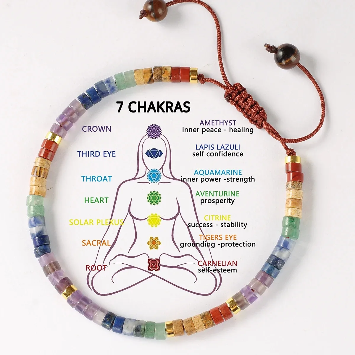 

Bead 7 Chakra Treatment Chakras Crystals Bracelet for Women Yoga Stone Beads Braclet Meditation Relax Anxiety Bangle Purple Gift