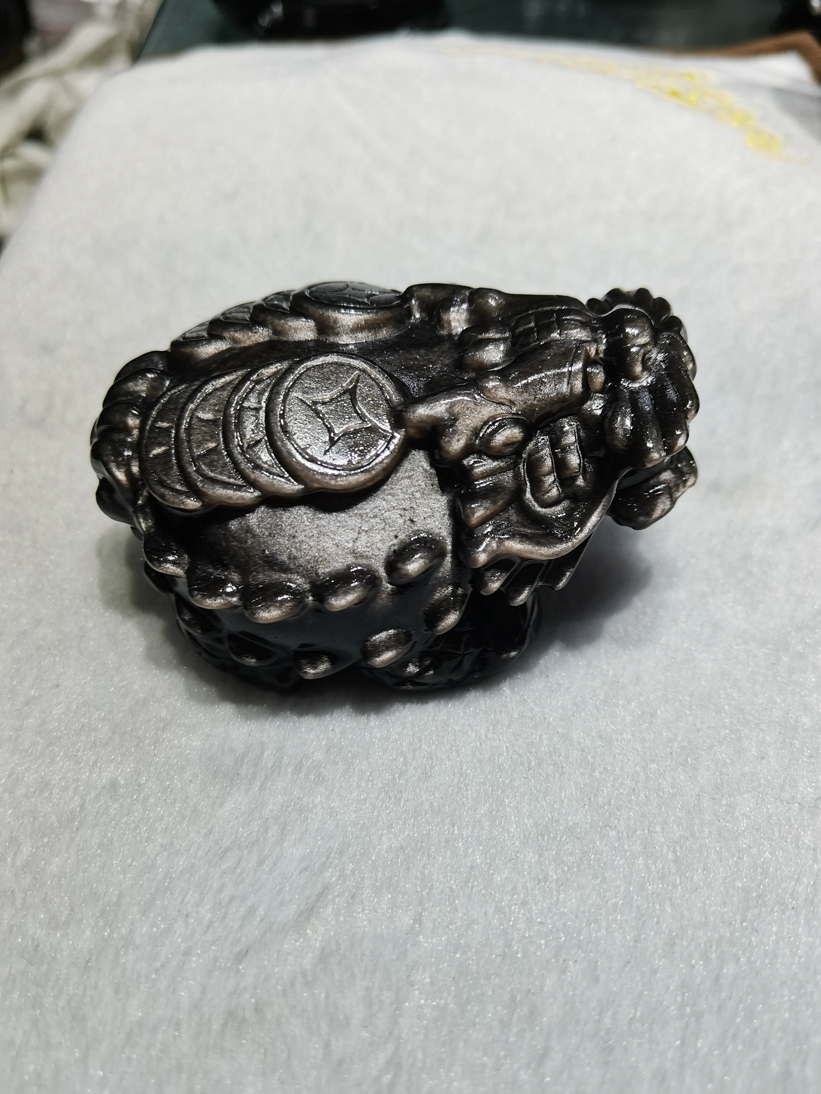 

8cm Natural Black Obsidian Dragon Turtle Carving Healing Fengshui Gemstone home decoration