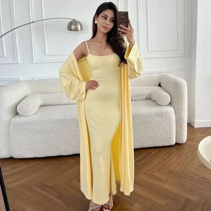 

Autumn Two Piece Dress Sets Women High Waist Y2k Streetwear Elegant Casual Dress Set Full Sleeve Mid Length Coats Long Dresses