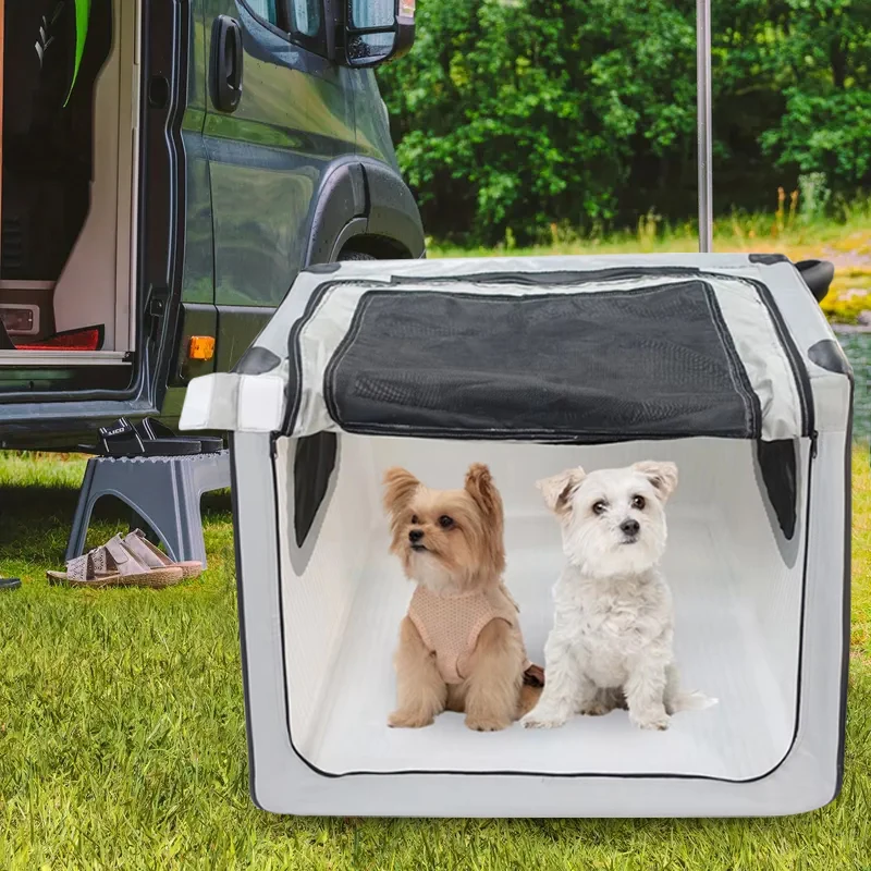 Dobrável Dog Crate Airbag, Portable Dog Travel Caixas para carro, Soft Sided Folding Dog Crates para cães grandes, ao ar livre e interior