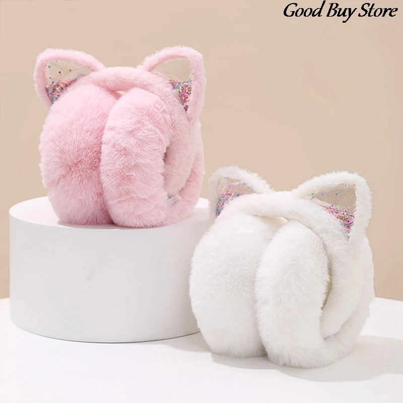 Soft Plush Winter Earmuffs Sequins Shiny Earflaps Comfortable Cold Protection Headphone Ear Cover Lovely Bunny Warm Earbags New