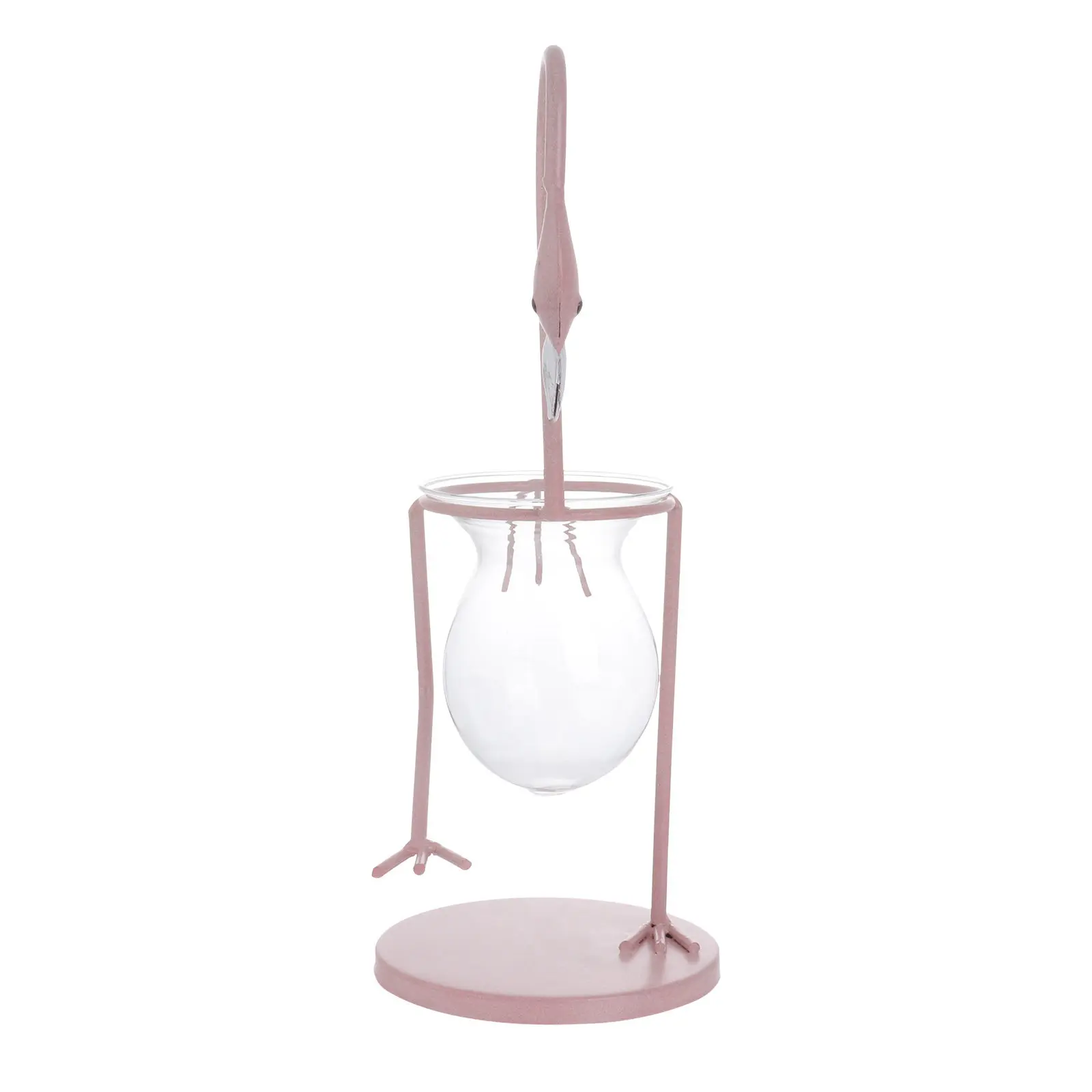 

1Pcs Flamingo Shaped Iron Frame Glass Vase Hydroponic Planter for Green Dill Small Plants Desktop Decor Living Room Office