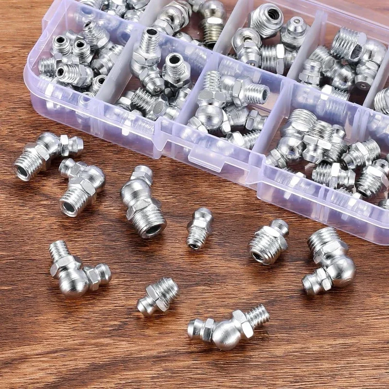 60pcs M6 M8 M10 Metric Grease Fitting Assortment Vehicle Nozzle Fuel Set Auto Parts Angle Metal Hydraulic Grease Fittings