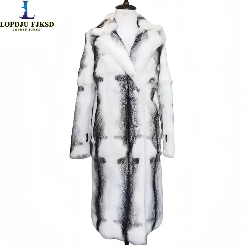 Real Rabbit Fur Coat for Women, Leopard Thick Warm Overcoat, Loose Long Jacket, Female Clothing, High Quality, New, Winter, 2023