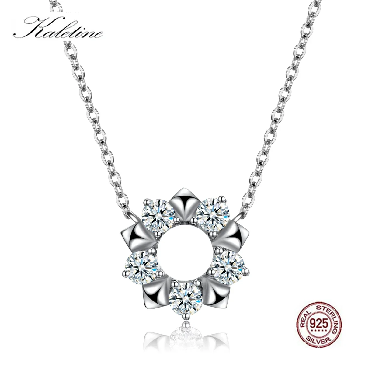 Kaletine 100% 925 Sterling Silver Custom Necklace Star Sun Flower AAA Zircon Women Necklace Choker Hip Hop Jewelry Link Chain