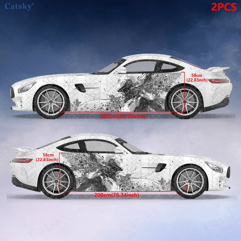 2pcs Line pattern robot splatter sticker, durable, fade resistant, easy to install and remove - enhance your vehicle's aesthetic