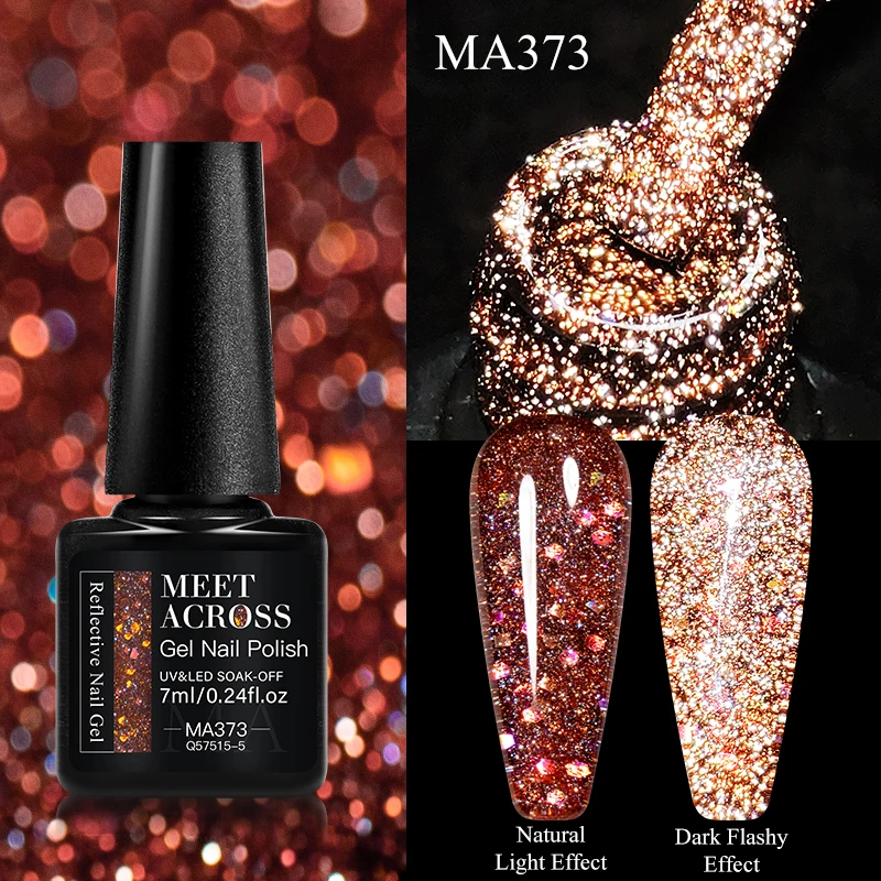 7ML Reflective Glitter Gel Nail Polish Brown Red Sparkling Flash Glitter Gel Polish Semi Permanent Varnish Soak Off UV LED Nails