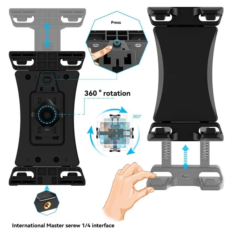 AA60-Universal Tablet Phone Tripod Mount 360°Rotating Stand Holder Clip For Ipad Mini Air Pro 12.9 Xiaomi Huawei Pad Vlog