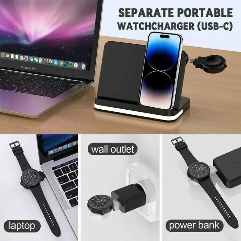 Para samsung estação de carregamento dobrável 3 em 1 carregador sem fio para samsung z fold 6 5 z flip6/5 s24 s23 galaxy watch 7-2 botões 3/2