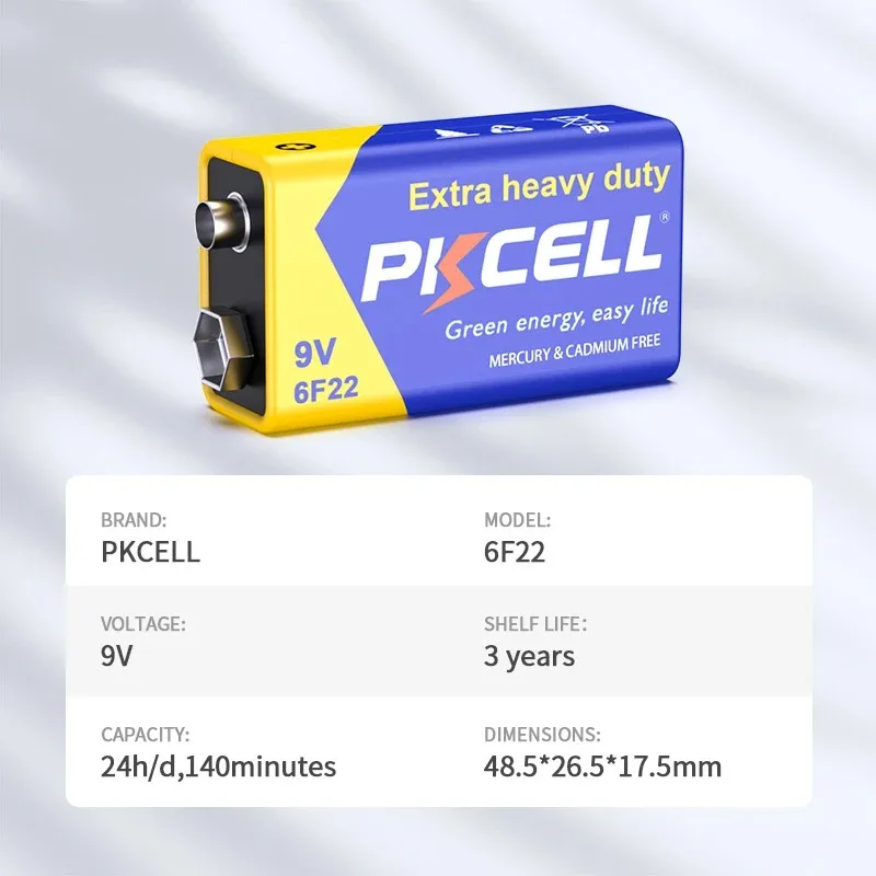 PKCELL 30Counts Zinc-Carbon 9 Volt PP3 Batteries Heavy Duty PP3 6F22 MN1604 EN22 Leak-Proof 9V Battery for Smoke Detectors