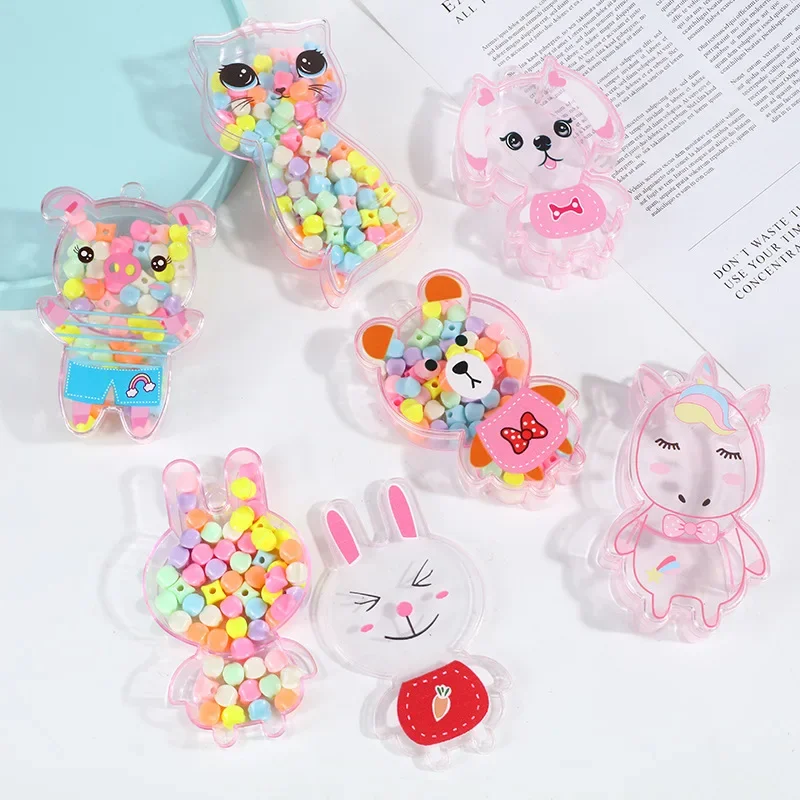 Portable Mini Transparent Cartoon Animal Shape Jewelry Storage Box Lovely Girl Heart Cosmetic Organizer Office Desktop Organizer