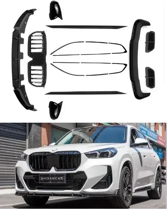 New！ For BMW X1 U11 2023 2024 Black Knight Bumper Front Lip Rear Diffuser Side Skirt Spoiler Grills Grille Rearview Cap Window T