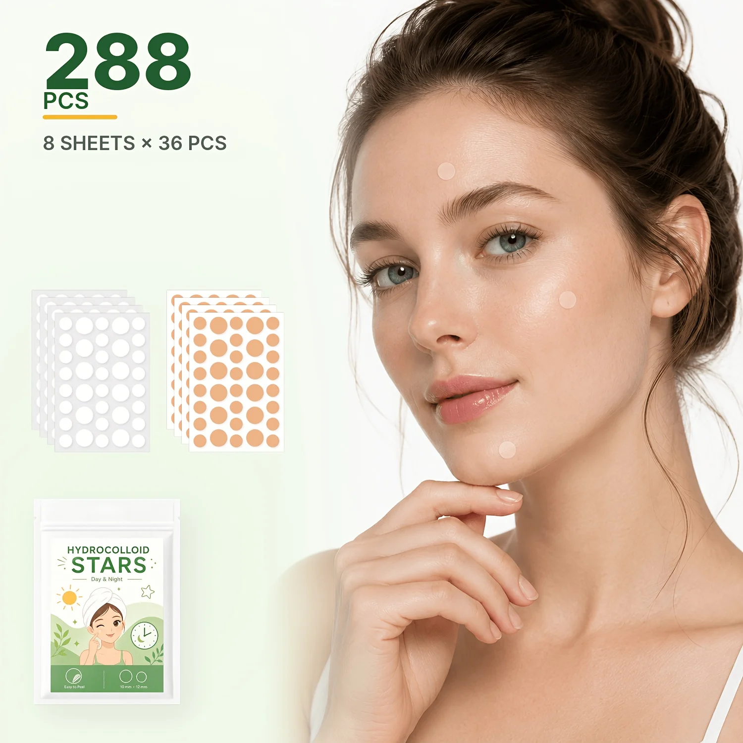288PCS Hydrocolloid Pimple Patches, Round Face Stickers, Beige Tone Facial Patches, Decorative Makeup Stickers for Daily Use