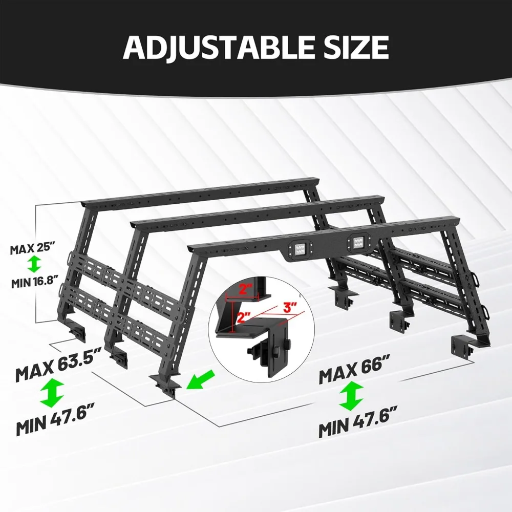Cargo Carrier Bed Racks Adjustable for Trucks and SUVs, Compatible with Various Models Including Silverado, Sierra, Ram, Tacoma,