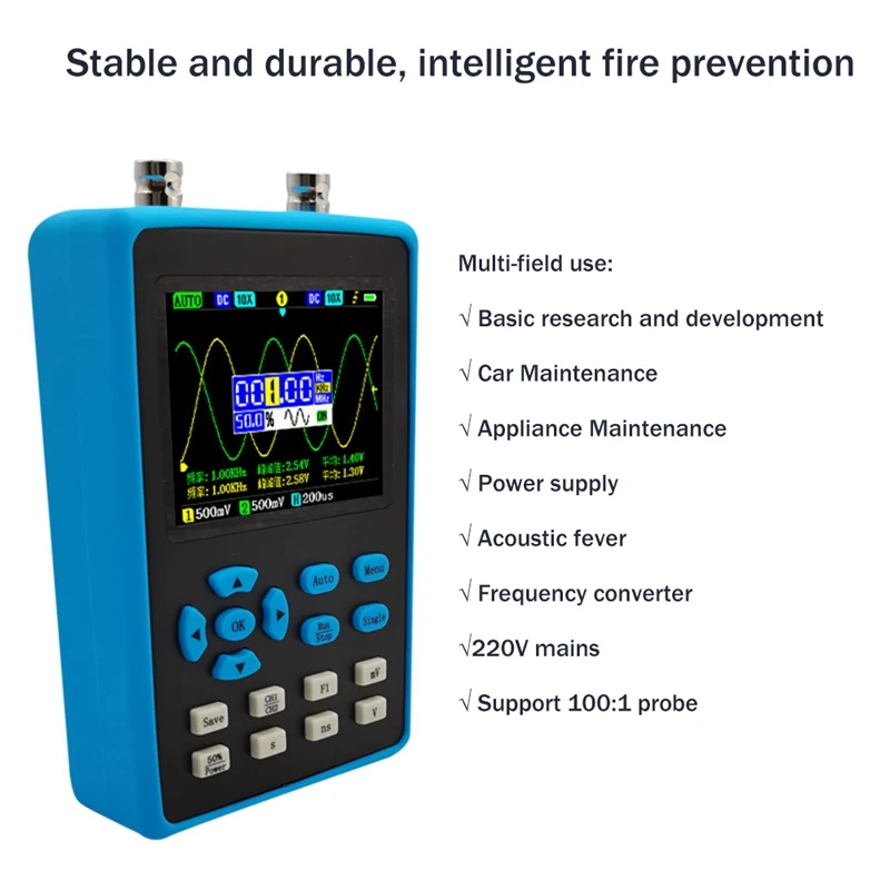 1Set Digital Oscilloscope 120M Bandwidth 500M Sampling Car Maintenance Dual Channel Handheld Portable