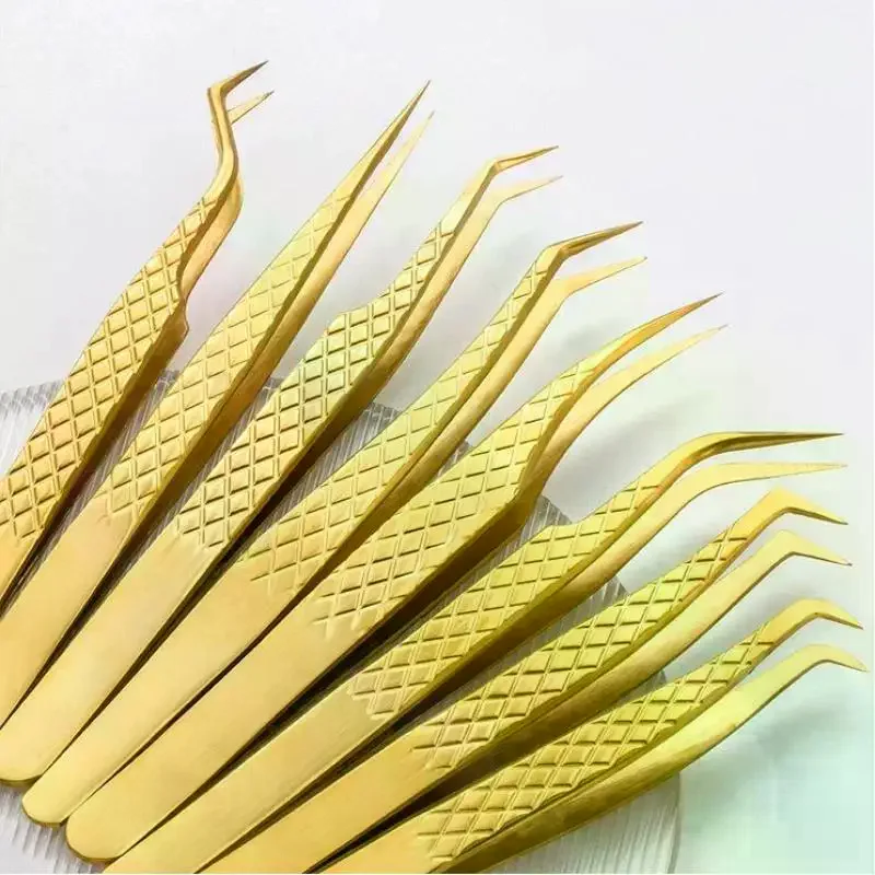 1Pcs Gold Stainless Steel Fiber Tip Lash Pickup Tool Eyelash Extension Tweezers For Volume Fans Classic Lash Isolation