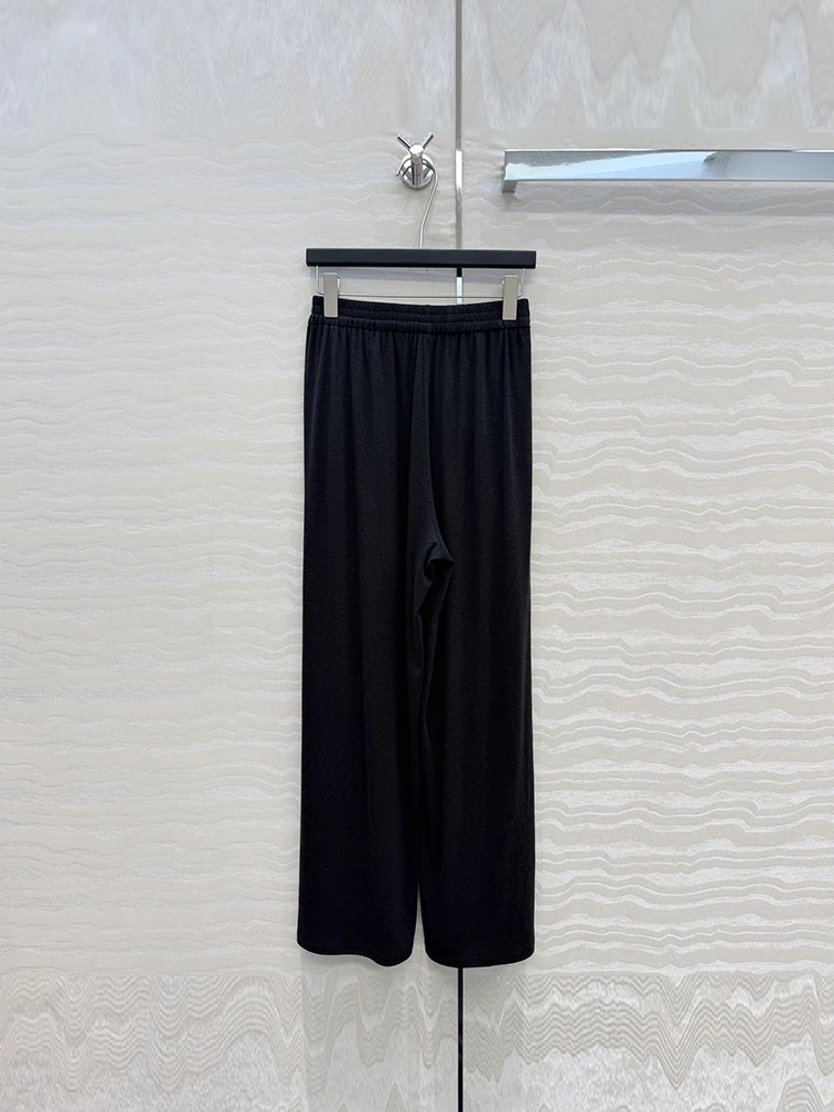 Spring Autumn Fashion Black Color Simplicity Casual Wide Leg Pants Women's Elastic Waist Slim Solid Color Loose Trousers