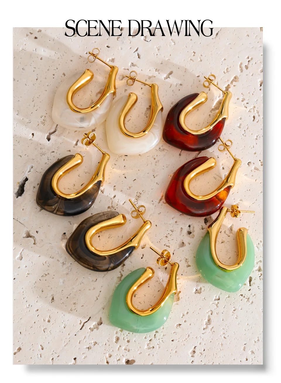 Yhpup New Arrivals Multi-Color Resin Round Square Geometric Earrings for Women Autumn Winter Style Daily Wear Fashion Jewelry