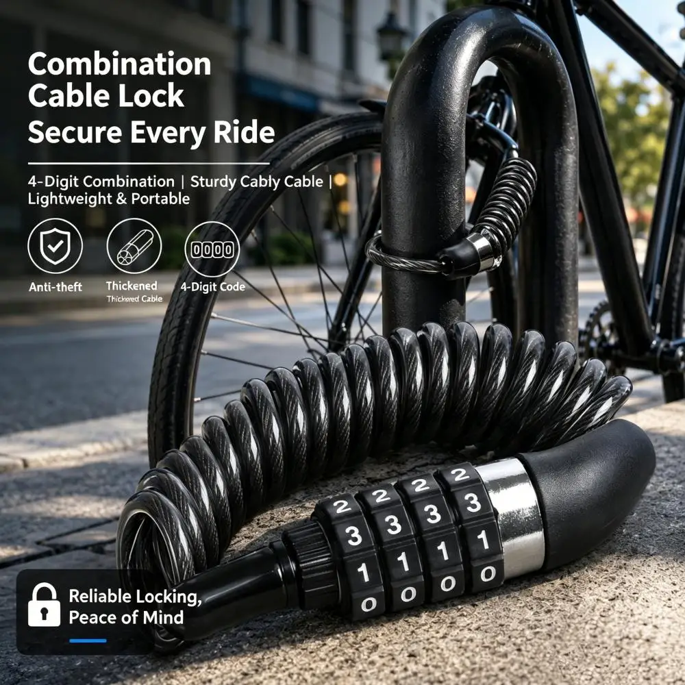 Bicycle 4 Digit Password Steel Wire Rope Lock Bike Steel Wire Chain Lock Motorcycle Anti-theft Code Helmet Lock Bike Accessories